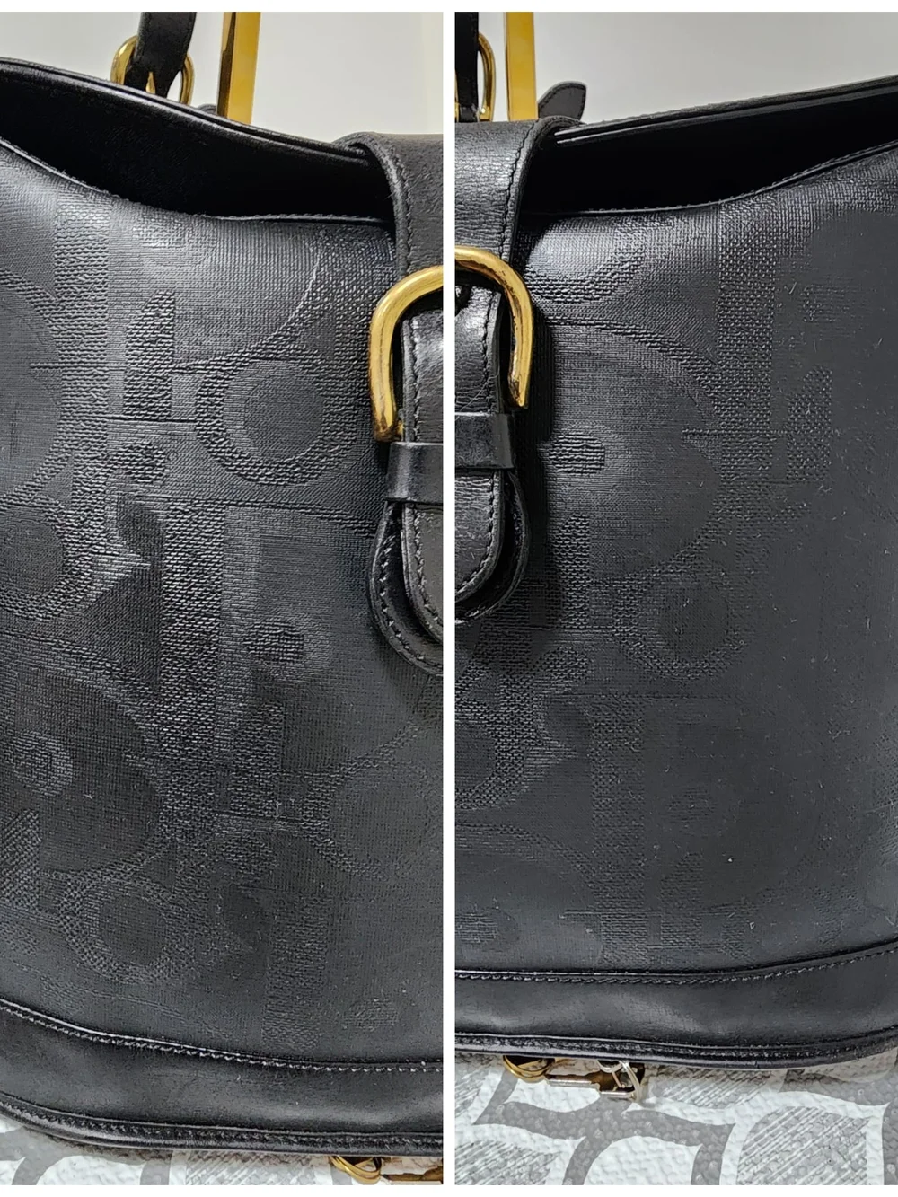 Christian Dior Embossed Trotter Leather Bucket Bag with Pochette